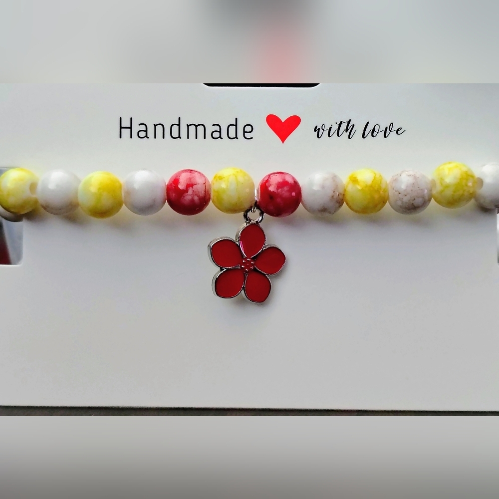 Colorful Beaded Bracelet with Flower Charm